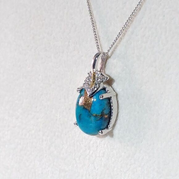 Turquoise Mojave Blue & Zircon Pendant Necklace - Picture 5 of 9